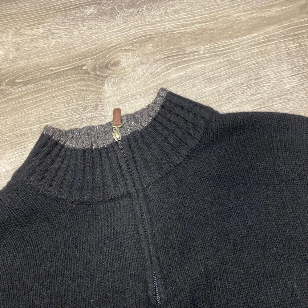 Iceland Quarter Zip Sweater Mens Large Black Wool Blend Made in Italy Mock Neck